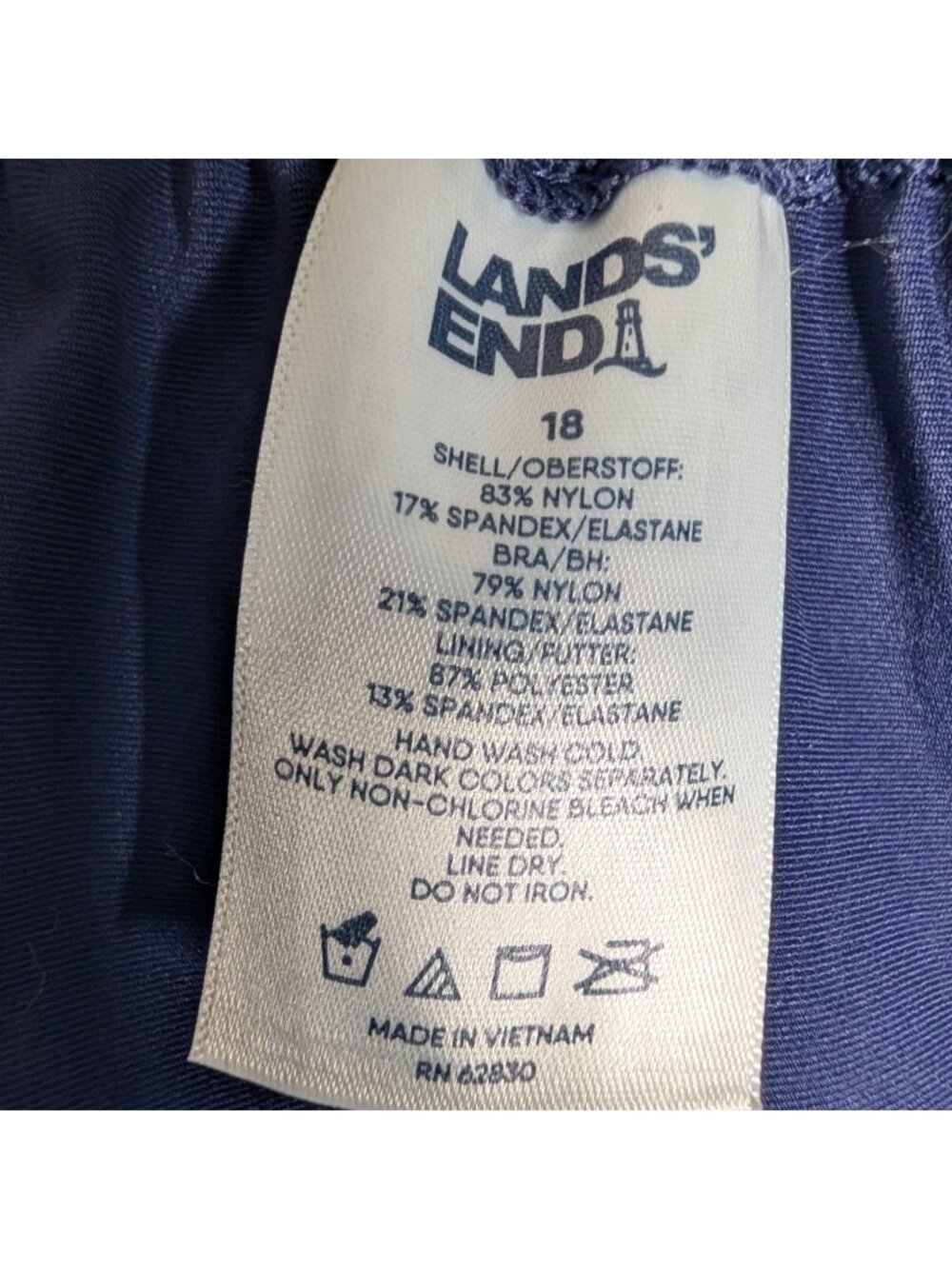 Lands End Womens Navy Blue V-Neck Underwire Tankini Top Size 18 Adjustable Ruche - Picture 6 of 12